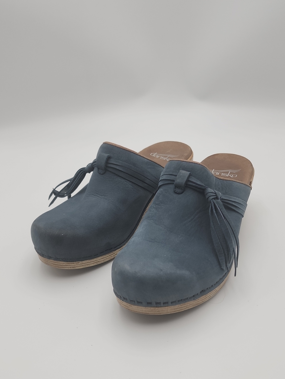 Dansko Miriam  Blue Suede Leather Clogs With Tassel Size 39